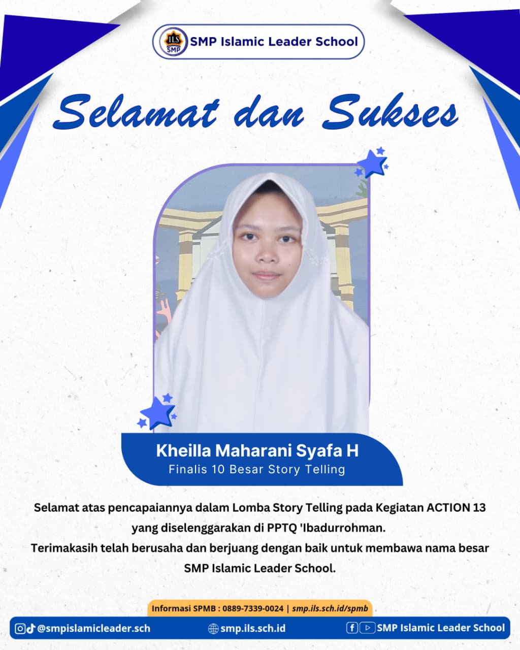 Prestasi Gemilang: Kheilla Syafa Putri Hermawan Raih Peringkat 7 Lomba Storytelling se-Pulau Jawa